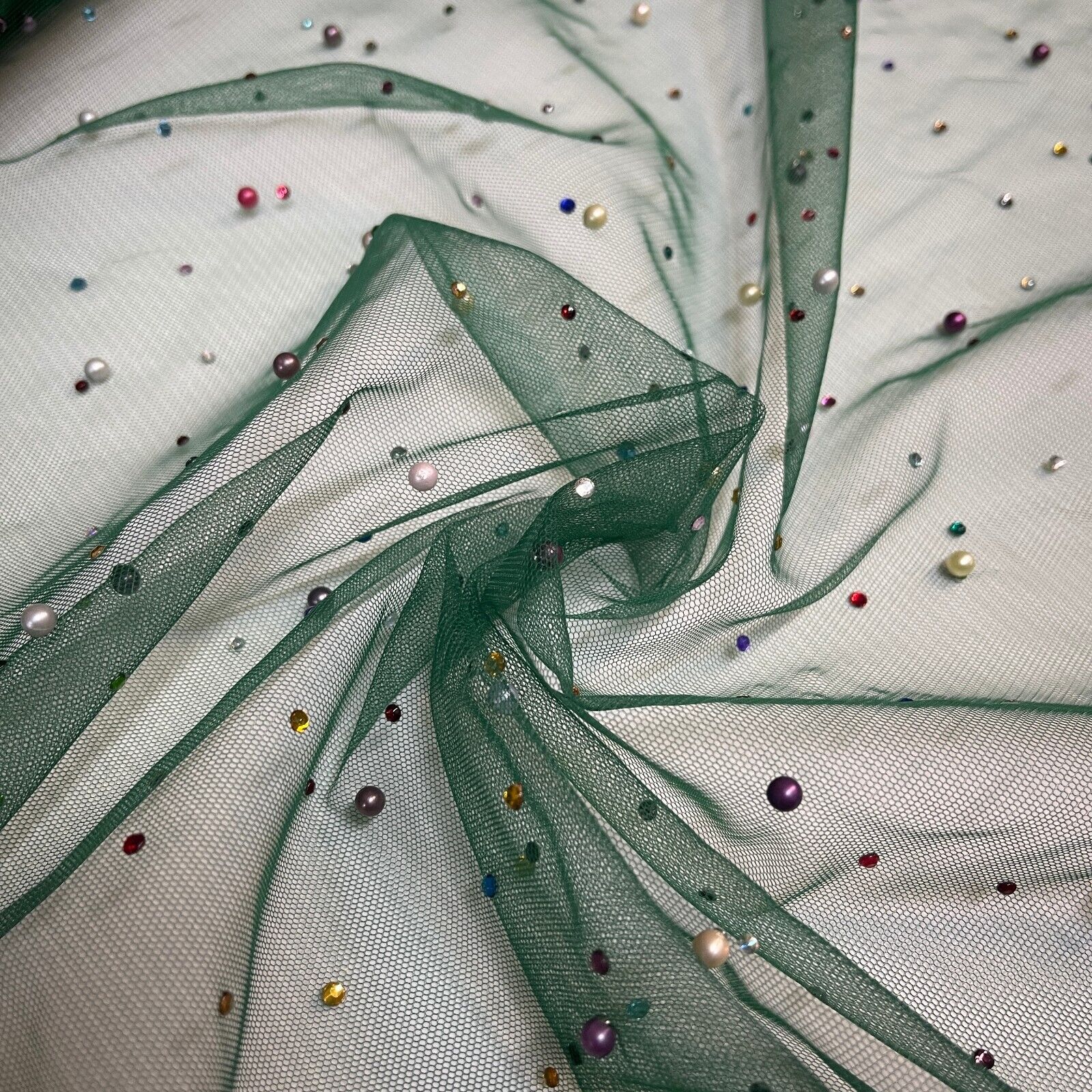 Beaded Pearl rhine stone Tulle Net Dress Wedding Décor Fabric M1825 Mtex