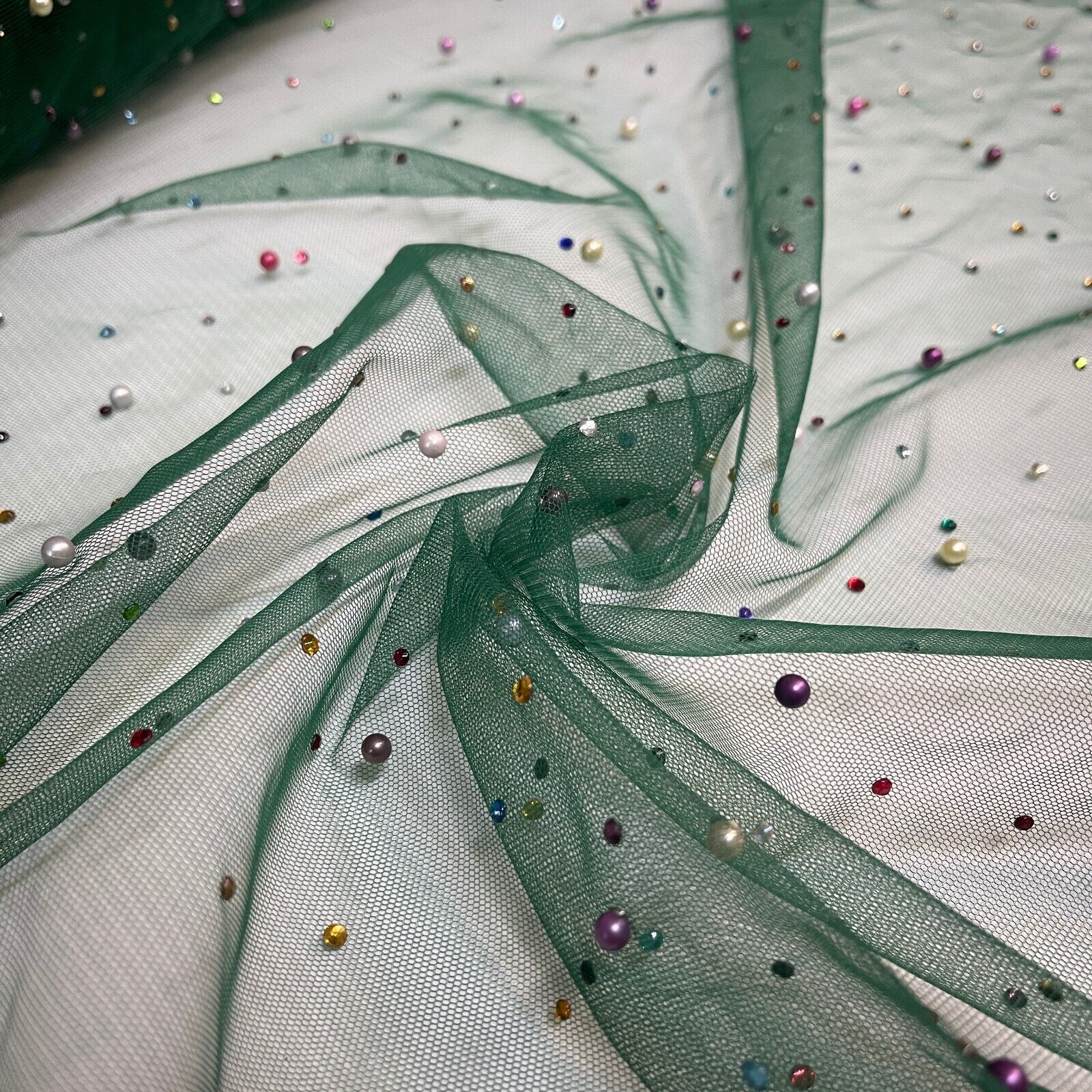 Beaded Pearl rhine stone Tulle Net Dress Wedding Décor Fabric M1825 Mtex