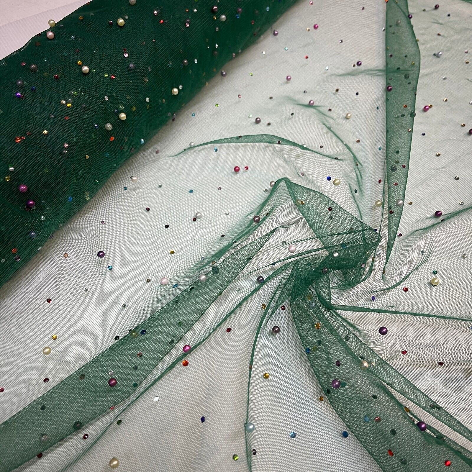 Beaded Pearl rhine stone Tulle Net Dress Wedding Décor Fabric M1825 Mtex