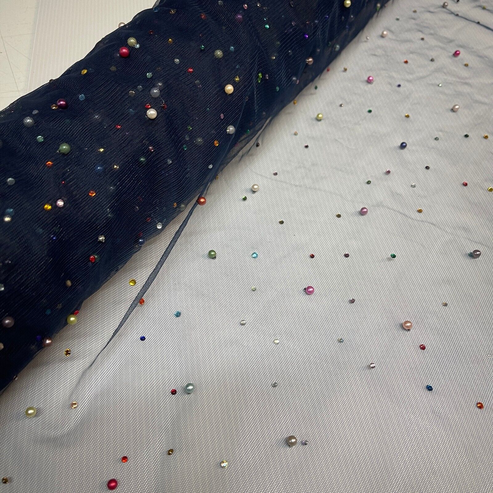 Beaded Pearl rhine stone Tulle Net Dress Wedding Décor Fabric M1825 Mtex