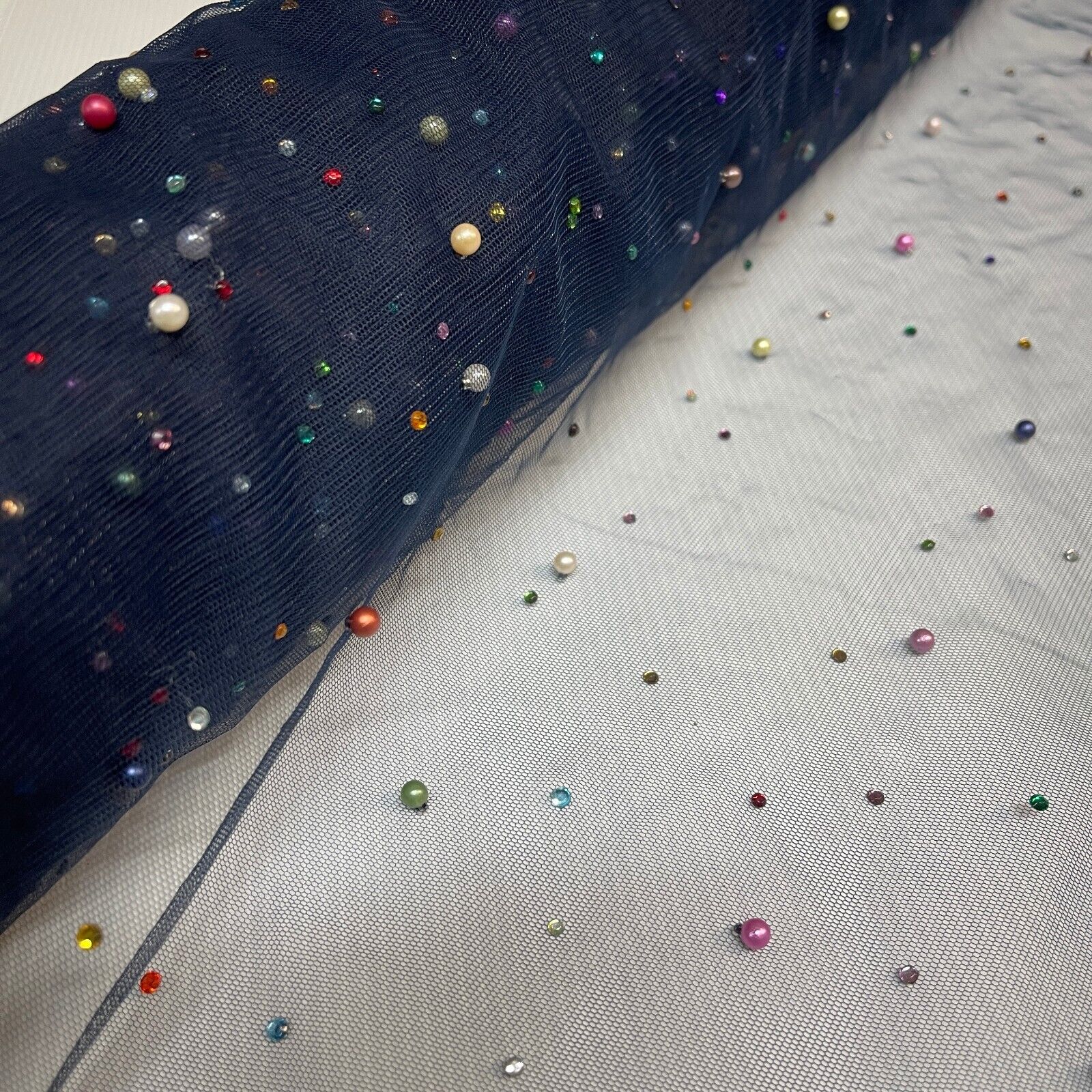 Beaded Pearl rhine stone Tulle Net Dress Wedding Décor Fabric M1825 Mtex