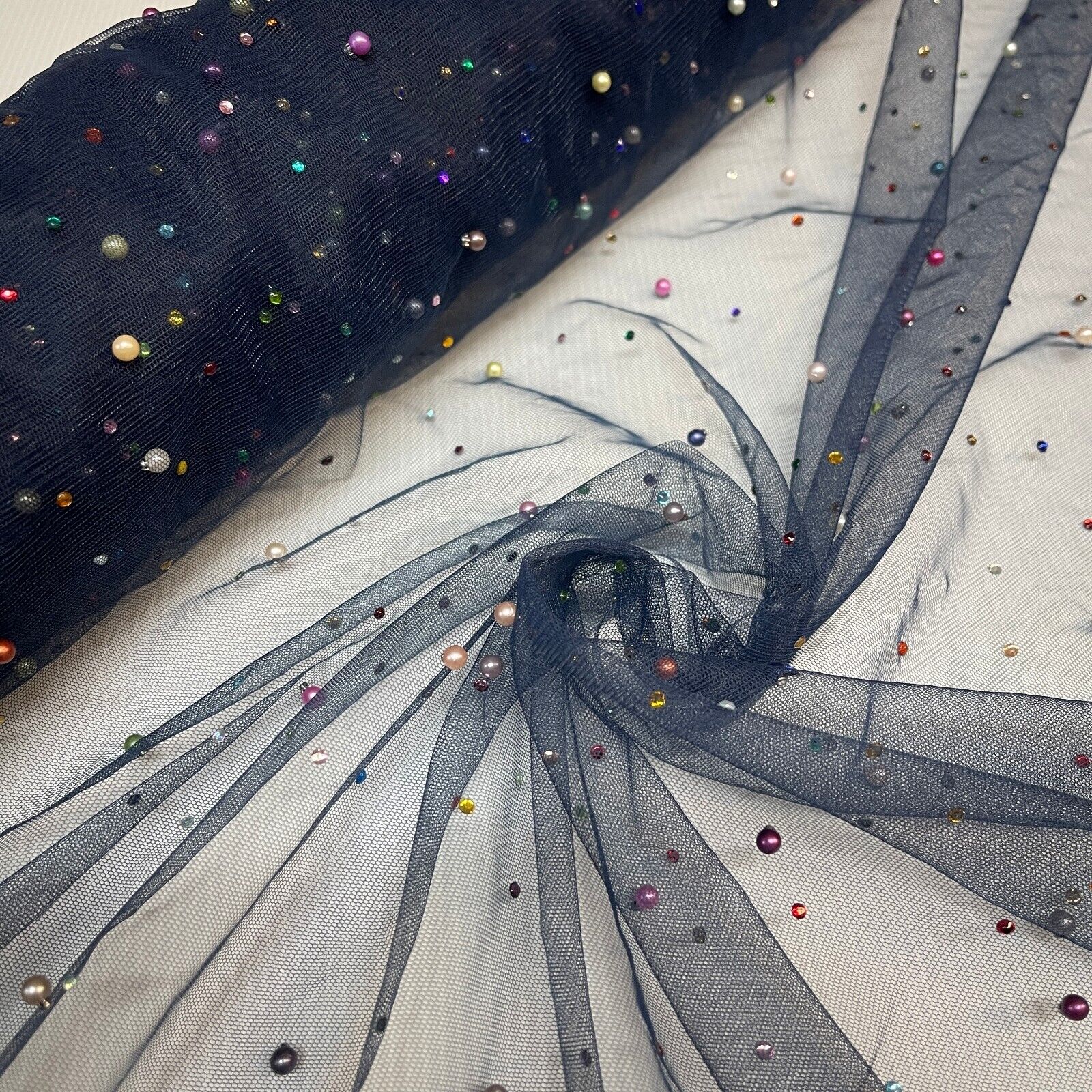 Beaded Pearl rhine stone Tulle Net Dress Wedding Décor Fabric M1825 Mtex