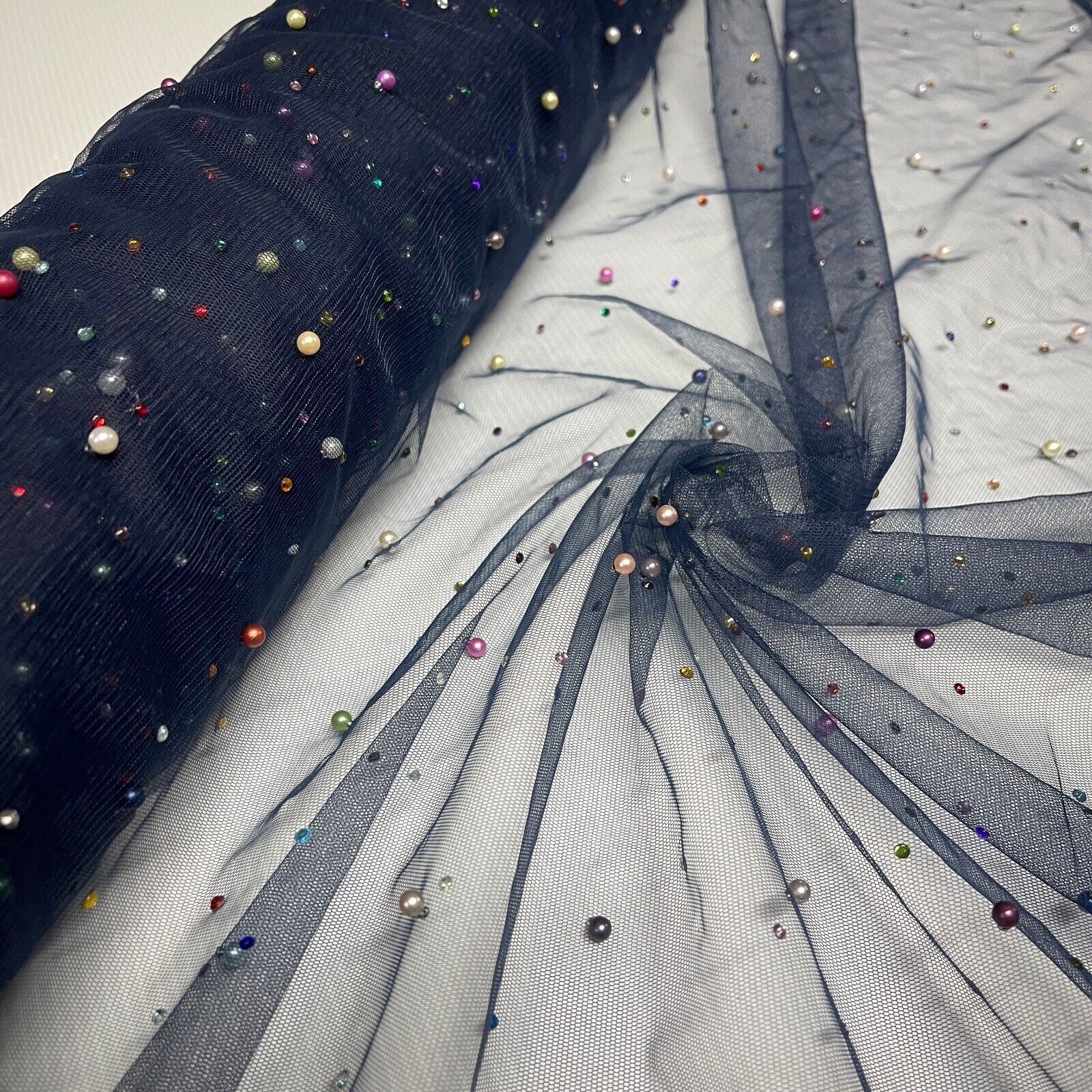 Beaded Pearl rhine stone Tulle Net Dress Wedding Décor Fabric M1825 Mtex
