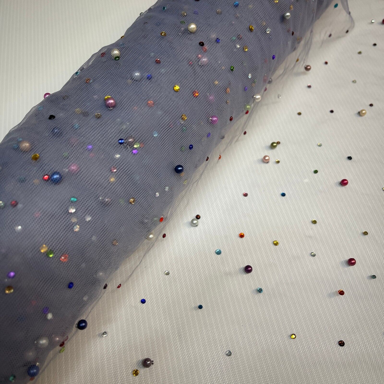 Beaded Pearl rhine stone Tulle Net Dress Wedding Décor Fabric M1825 Mtex