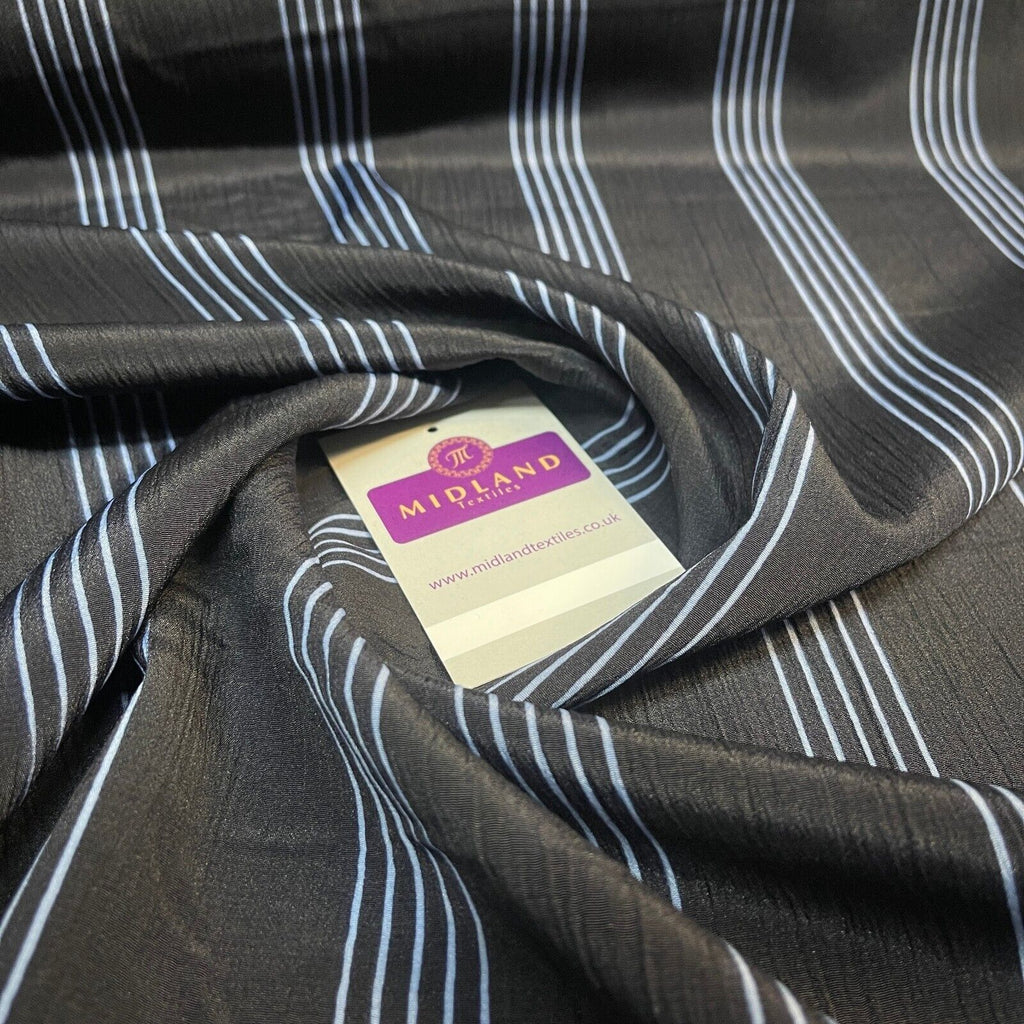 Dark Navy Crinkle Striped Dress fabric M1400-51 Mtex Sold Per metre