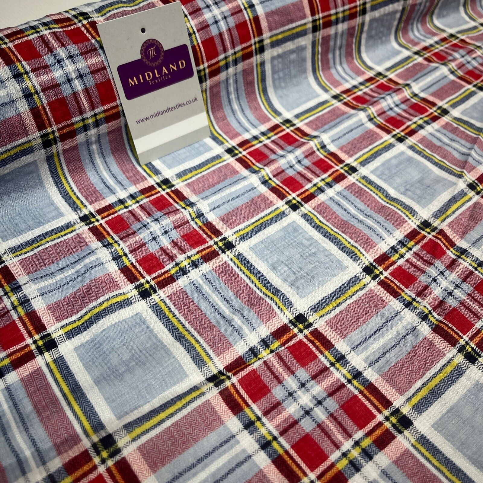 Sky Blue Red Crushed tartan check Cotton Dress fabric M1400-50 Mtex pe Sky Blue Red Crushed tartan check Cotton Dress fabric M1400-50 Mtex pe