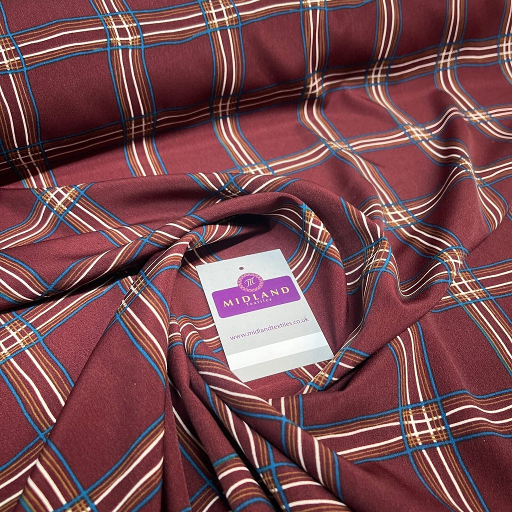 Maroon Peach Skin Check Tartan print  Dress fabric M1400-52 Mtex sold per metre