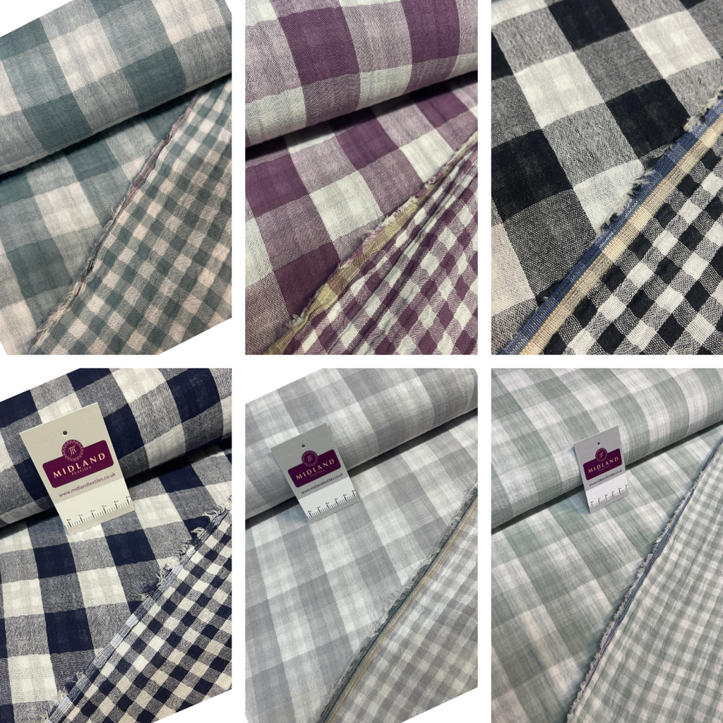 Double sided gingham Woven Double gauze cotton Fabric ideal for shirts, M1838