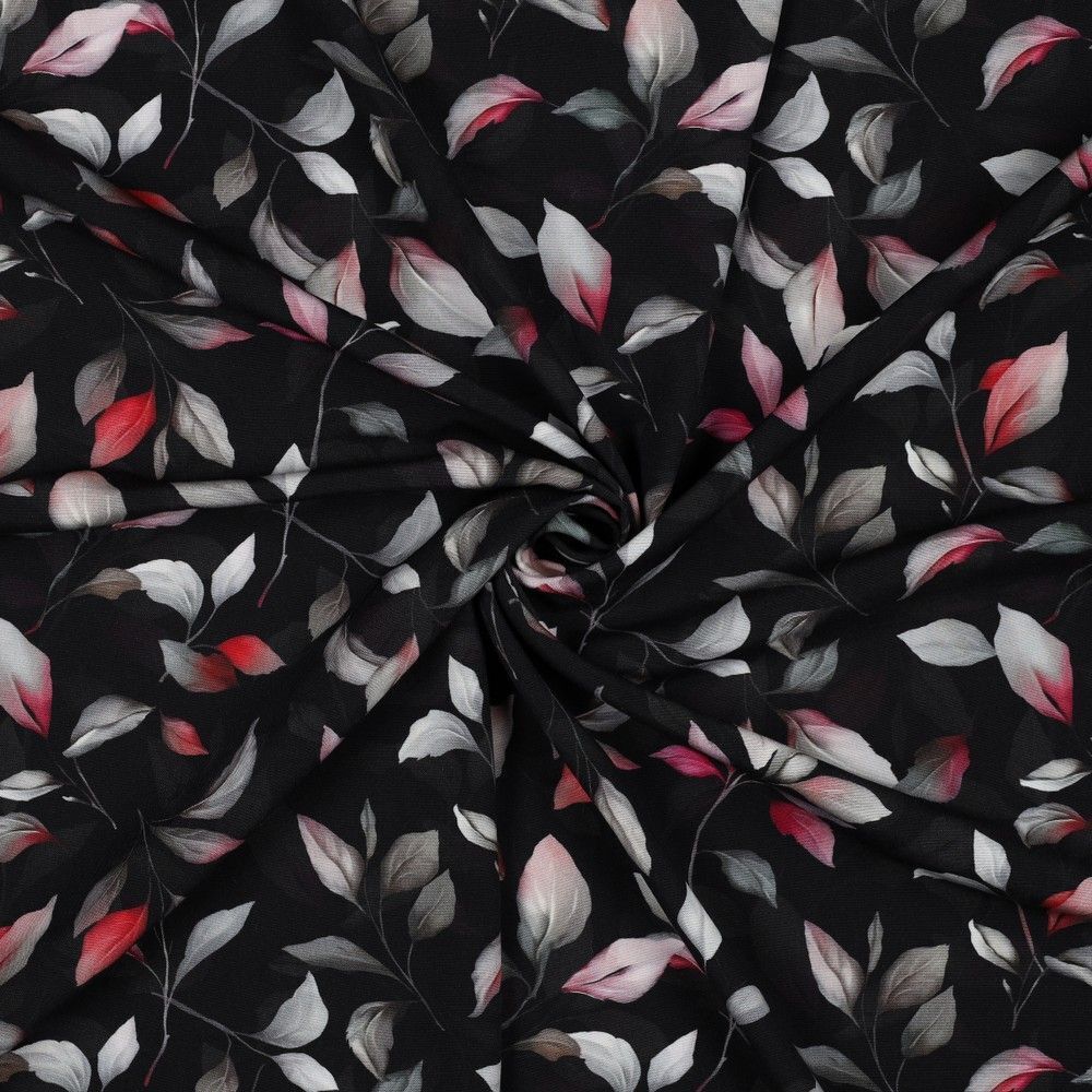 Luxurious Viscose Black Stretch Poplin Floral Dress Fabric  M1847