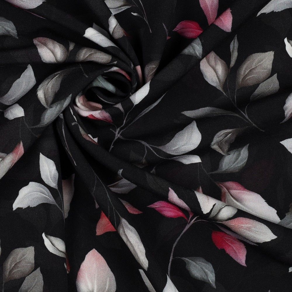 Luxurious Viscose Black Stretch Poplin Floral Dress Fabric  M1847