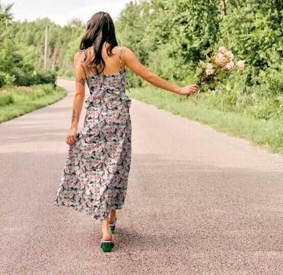 Luxurious Viscose Peach Green Stretch Poplin Floral Dress Fabric  M1848