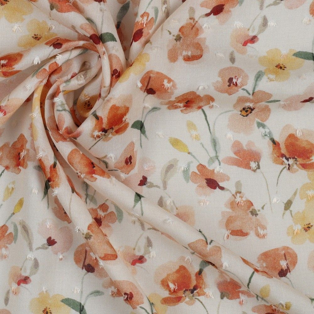 Gorgeous Orange viscose dobby flowers Dress Fabric M1846
