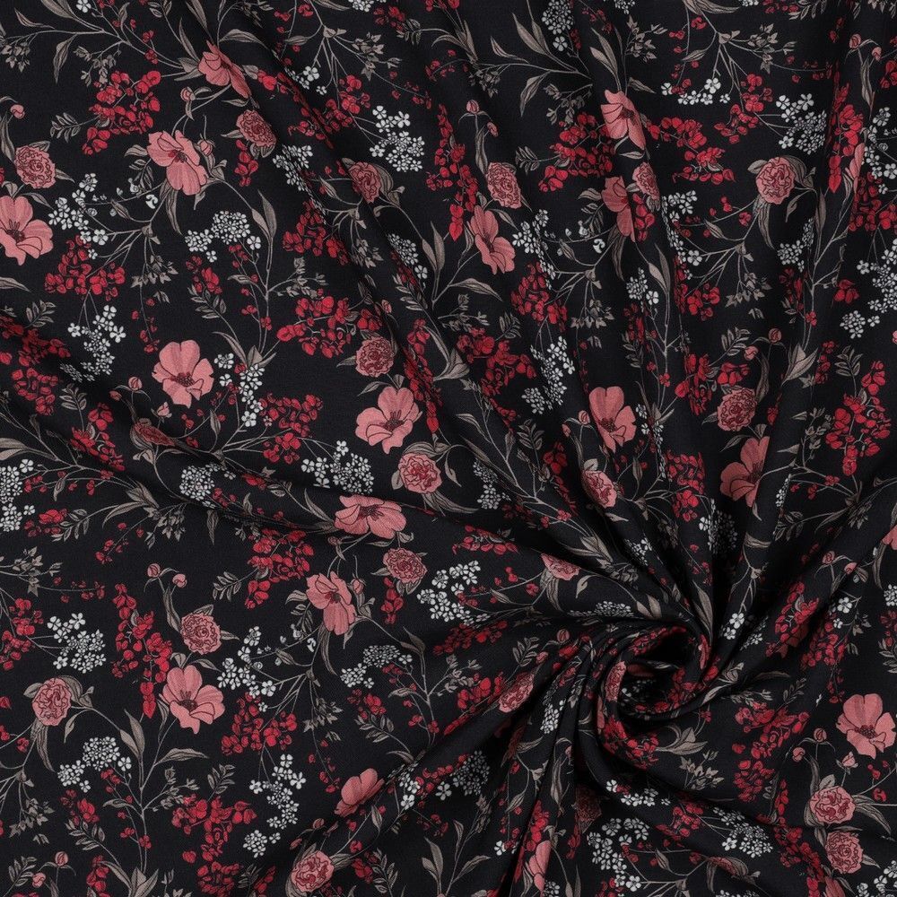 Gorgeous Black radiance viscose Floral Dress Fabric M1849