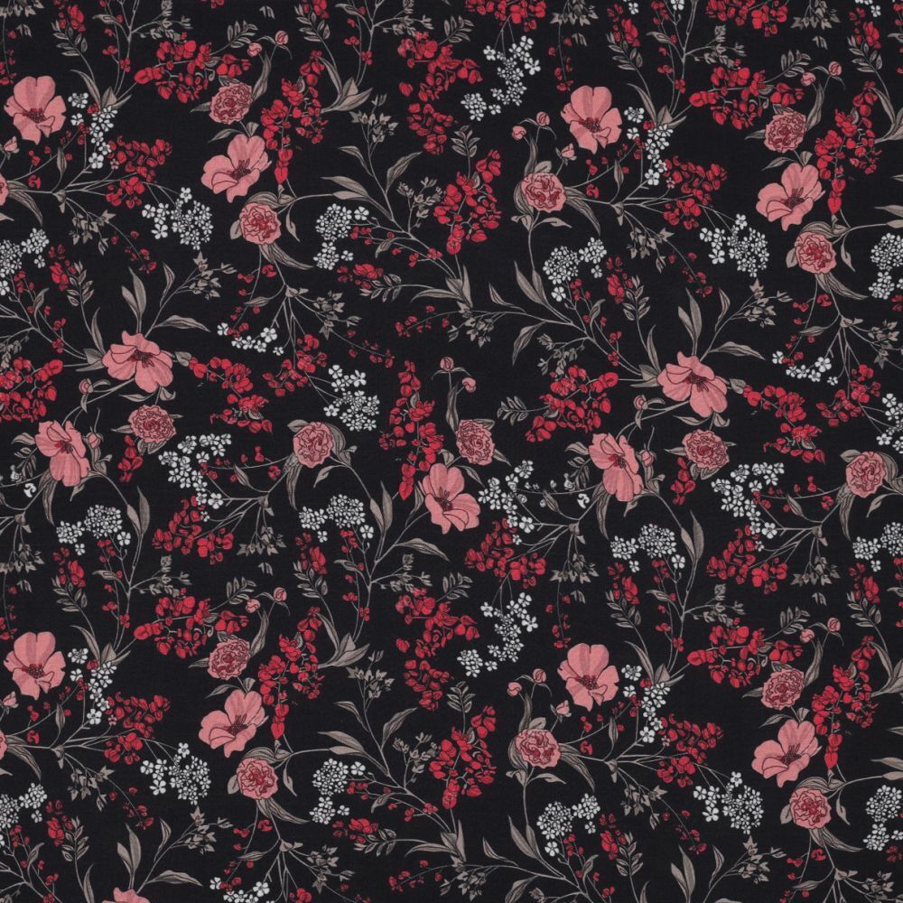 Gorgeous Black radiance viscose Floral Dress Fabric M1849