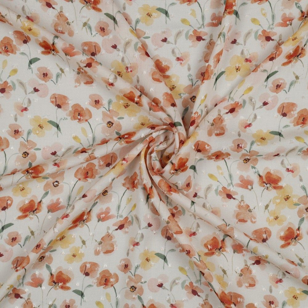 Gorgeous Orange viscose dobby flowers Dress Fabric M1846