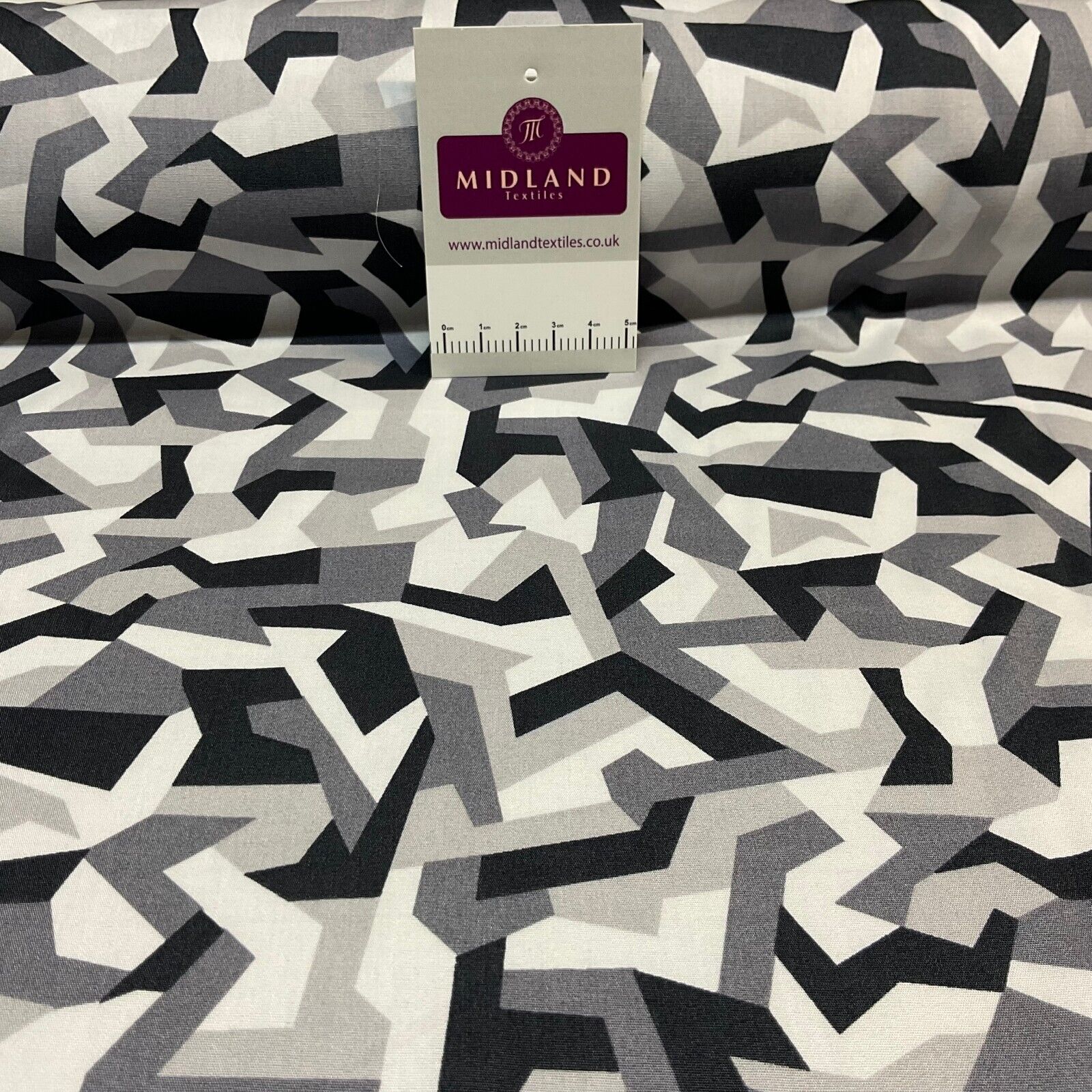 Bold Geometric Camouflage 100% cotton poplin Fabric By The Metre M1861