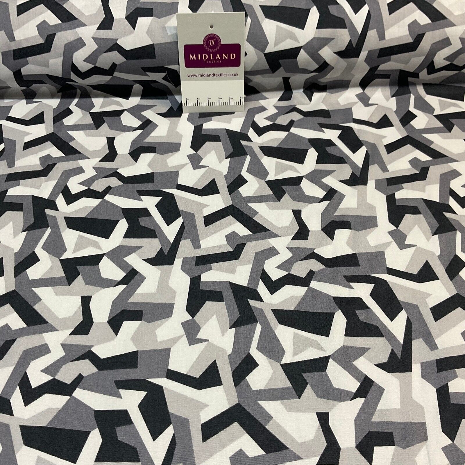 Bold Geometric Camouflage 100% cotton poplin Fabric By The Metre M1861