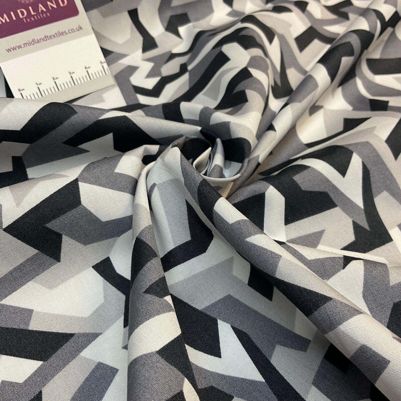 Bold Geometric Camouflage 100% cotton poplin Fabric By The Metre M1861