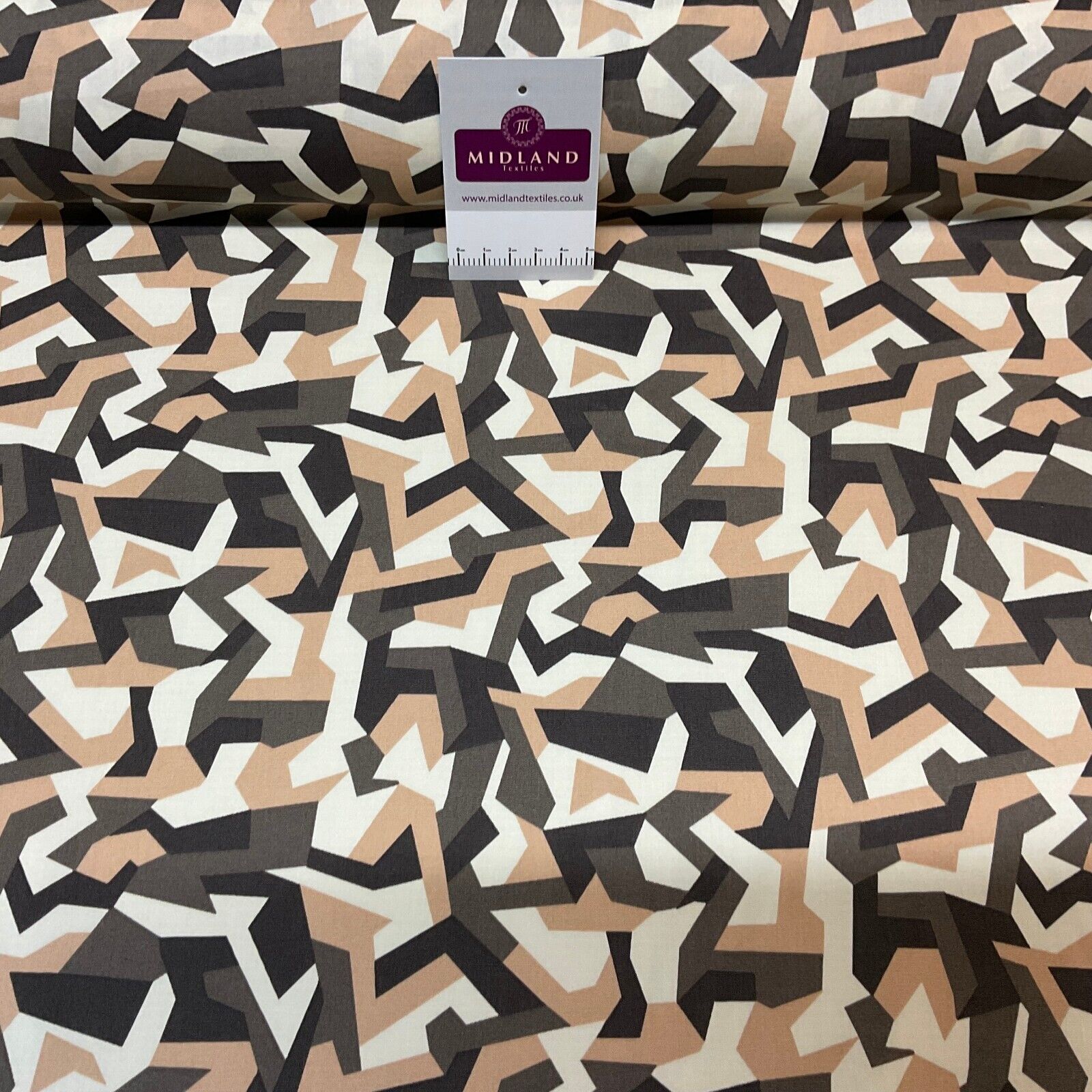 Bold Geometric Camouflage 100% cotton poplin Fabric By The Metre M1861