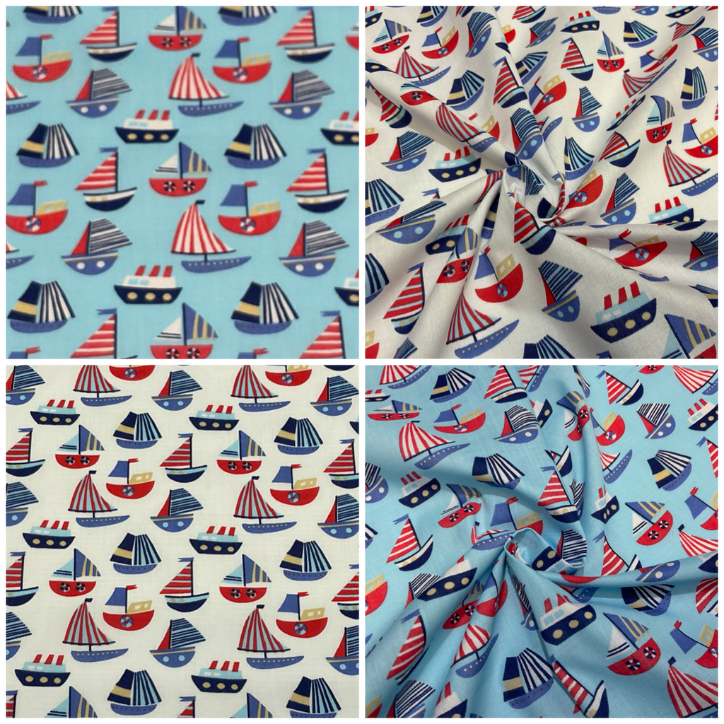 Boats sea Novelty Children Poly cotton printed lightweight fabric M1627