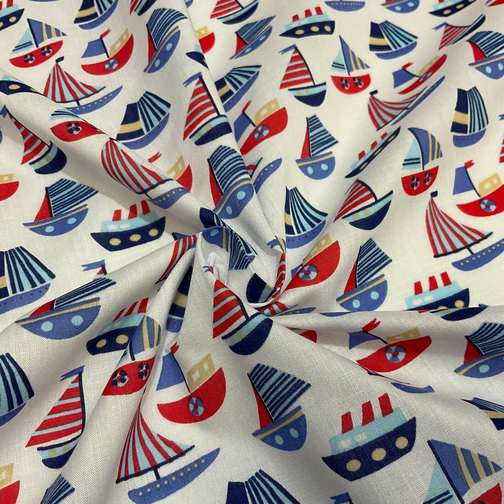 Boats sea Novelty Children Poly cotton printed lightweight fabric M1627