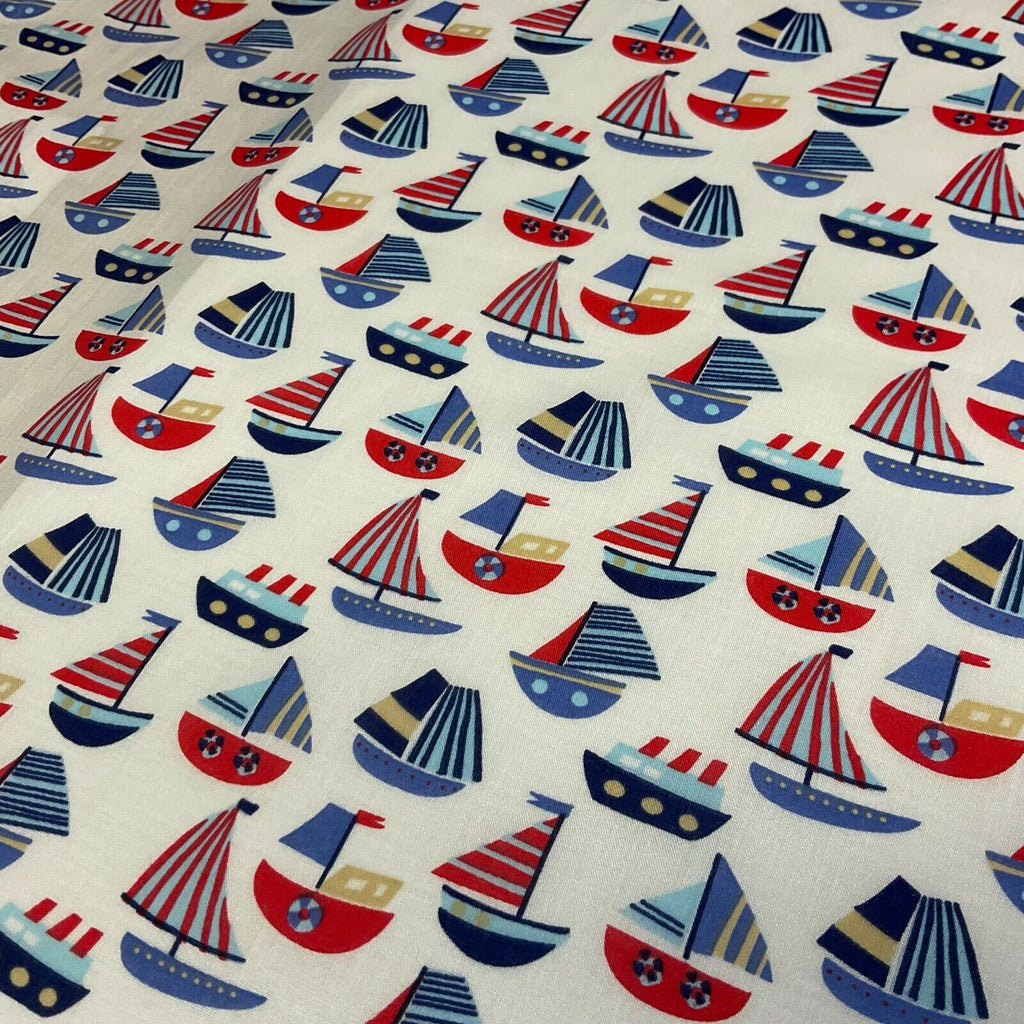 Boats sea Novelty Children Poly cotton printed lightweight fabric M1627