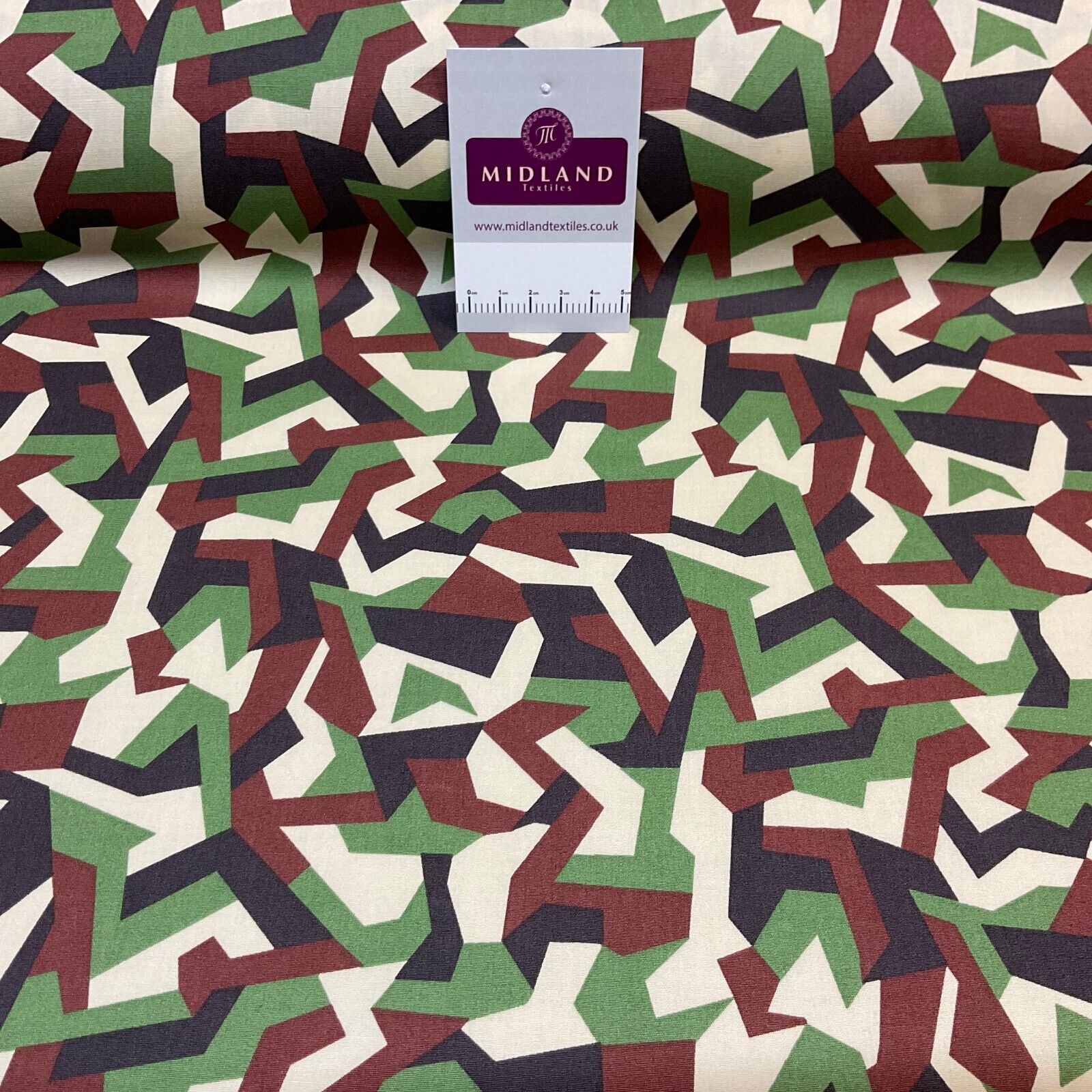Bold Geometric Camouflage 100% cotton poplin Fabric By The Metre M1861