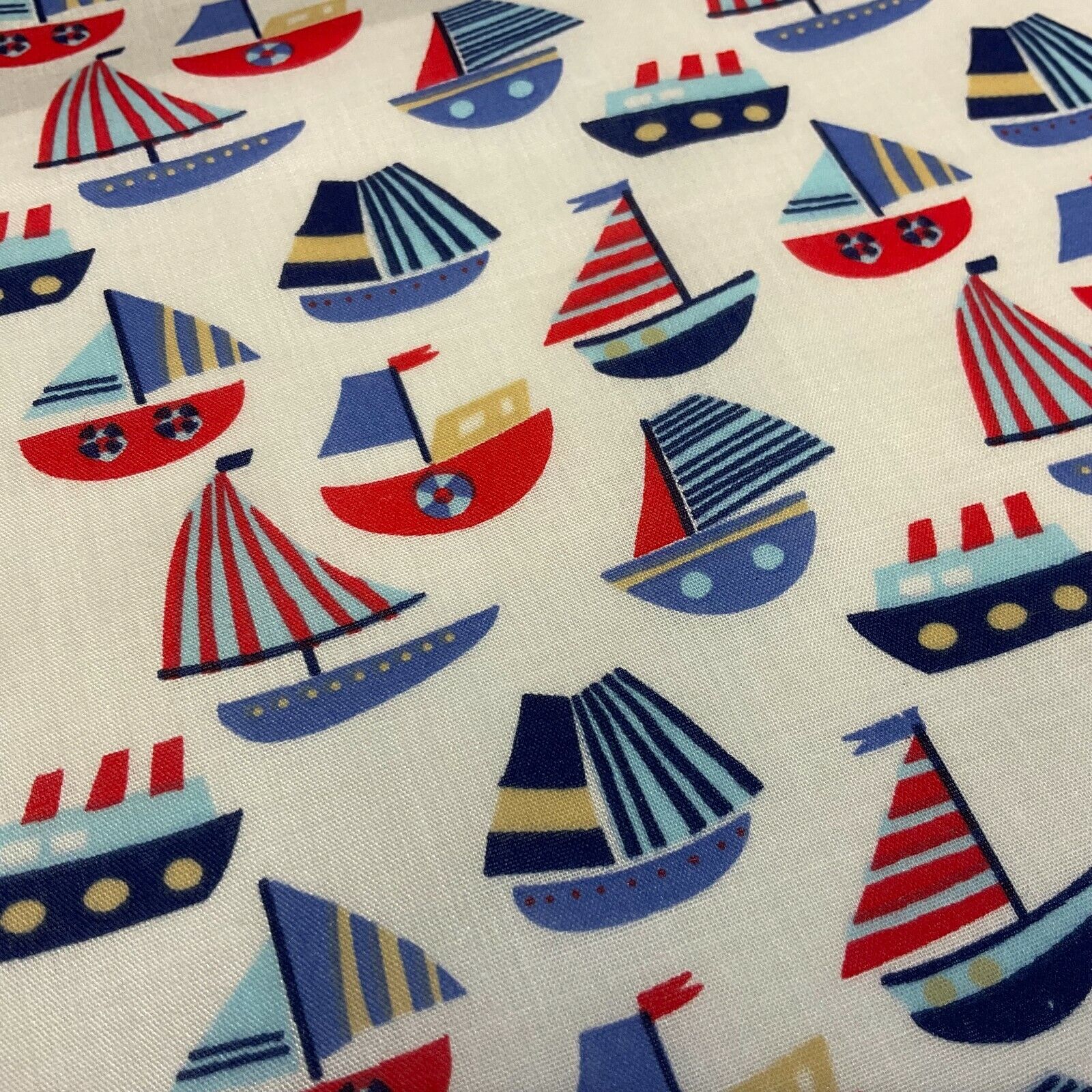 Boats sea Novelty Children Poly cotton printed lightweight fabric M1627