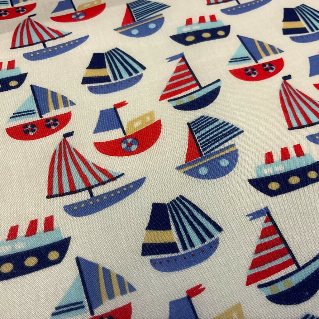 Boats sea Novelty Children Poly cotton printed lightweight fabric M1627