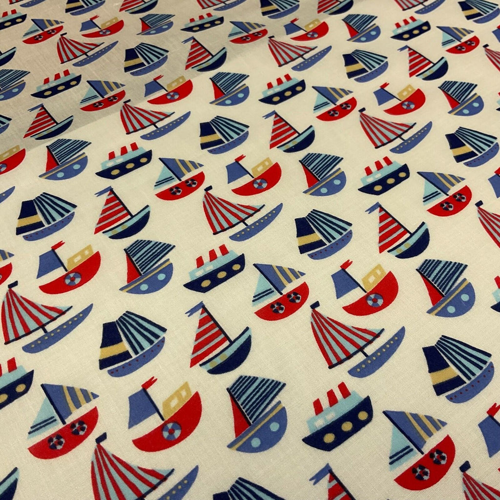 Boats sea Novelty Children Poly cotton printed lightweight fabric M1627