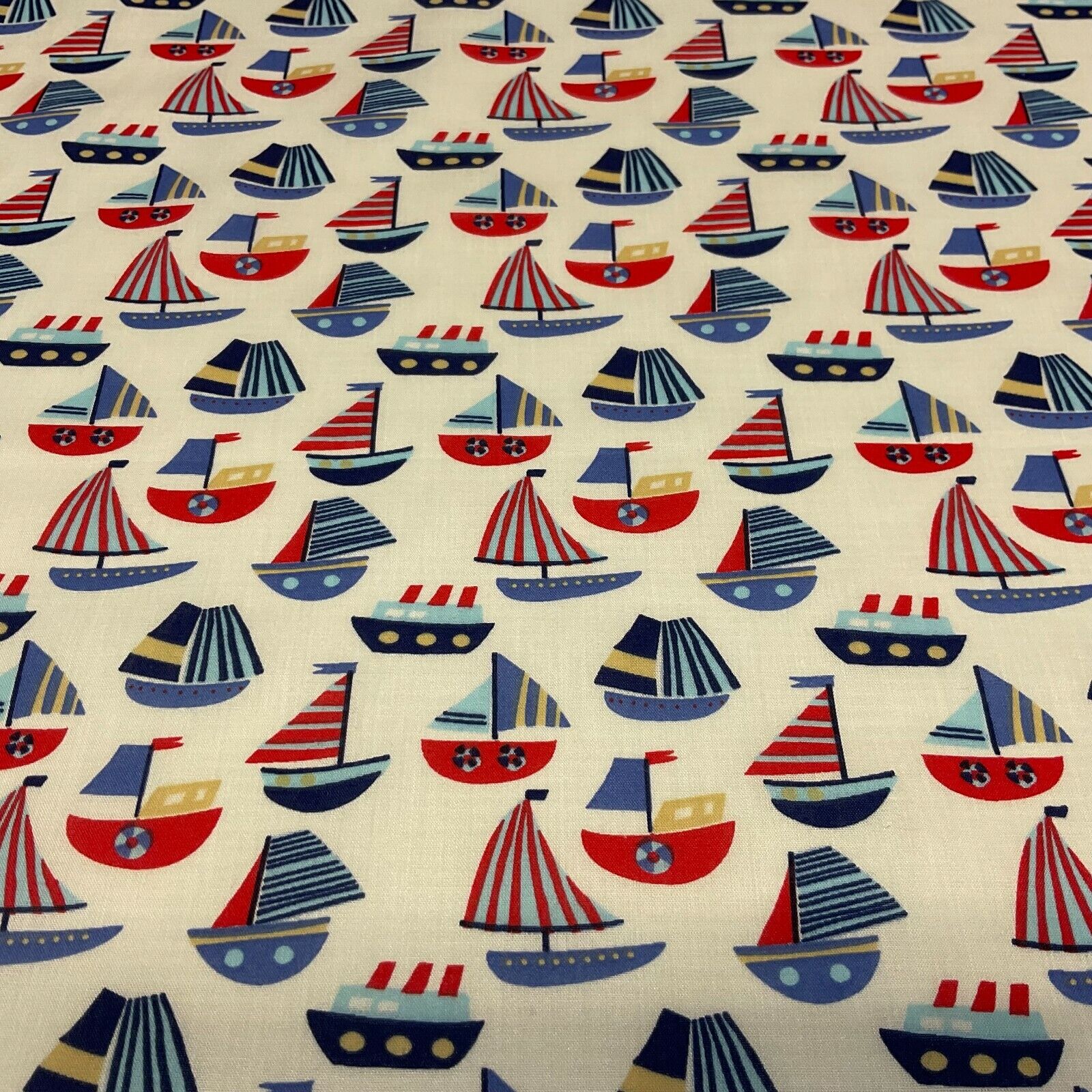 Boats sea Novelty Children Poly cotton printed lightweight fabric M1627