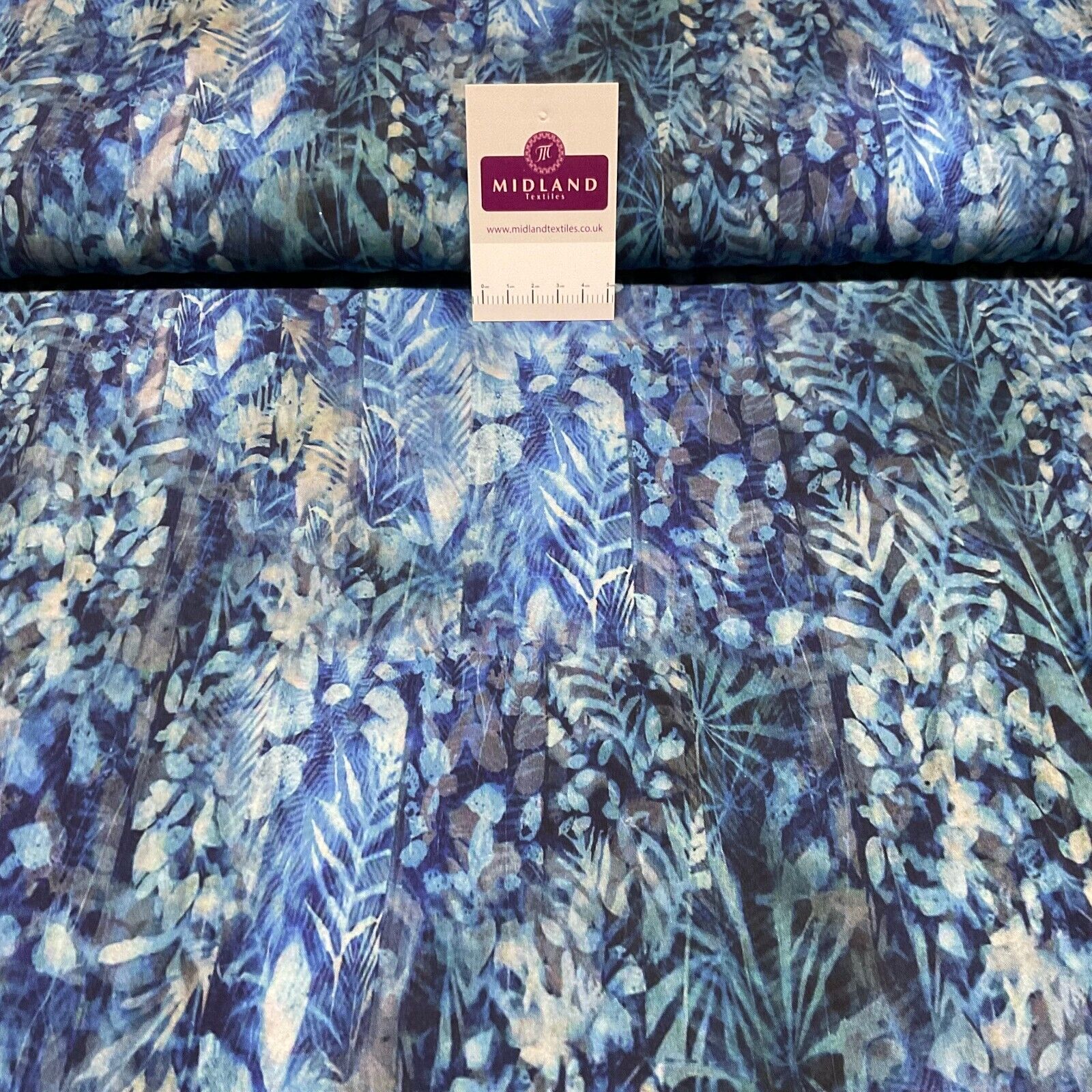 Gorgeous Blue Abstract Leaves radiance viscose Dress Fabric M1869