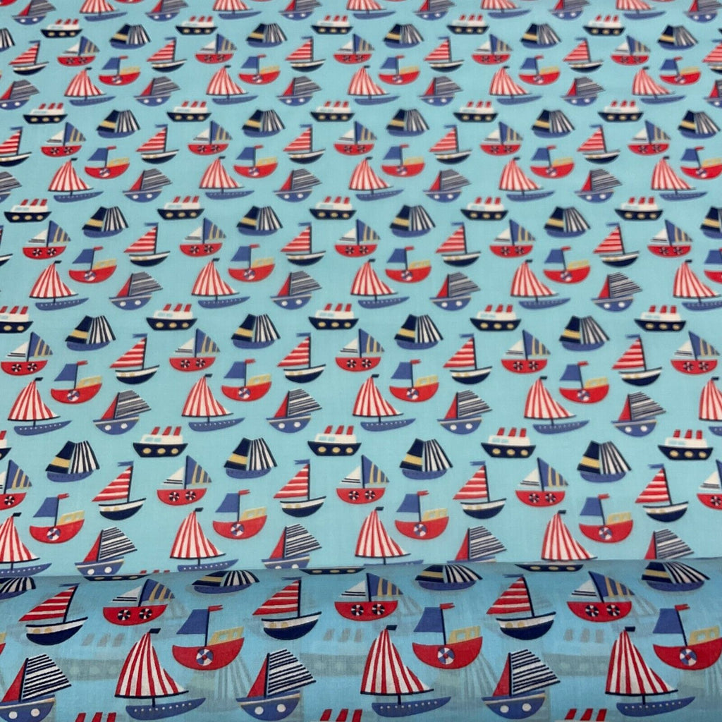 Boats sea Novelty Children Poly cotton printed lightweight fabric M1627