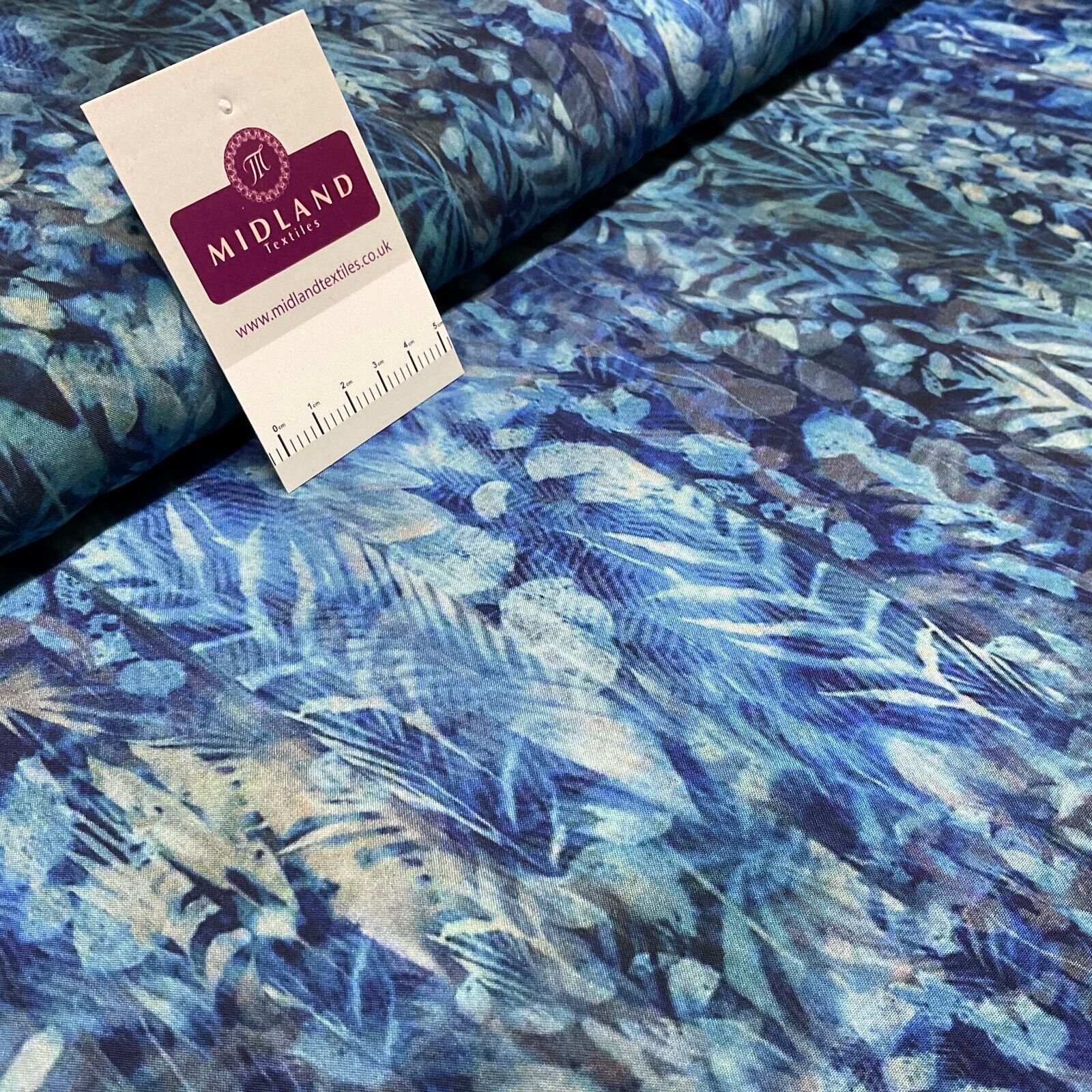 Gorgeous Blue Abstract Leaves radiance viscose Dress Fabric M1869