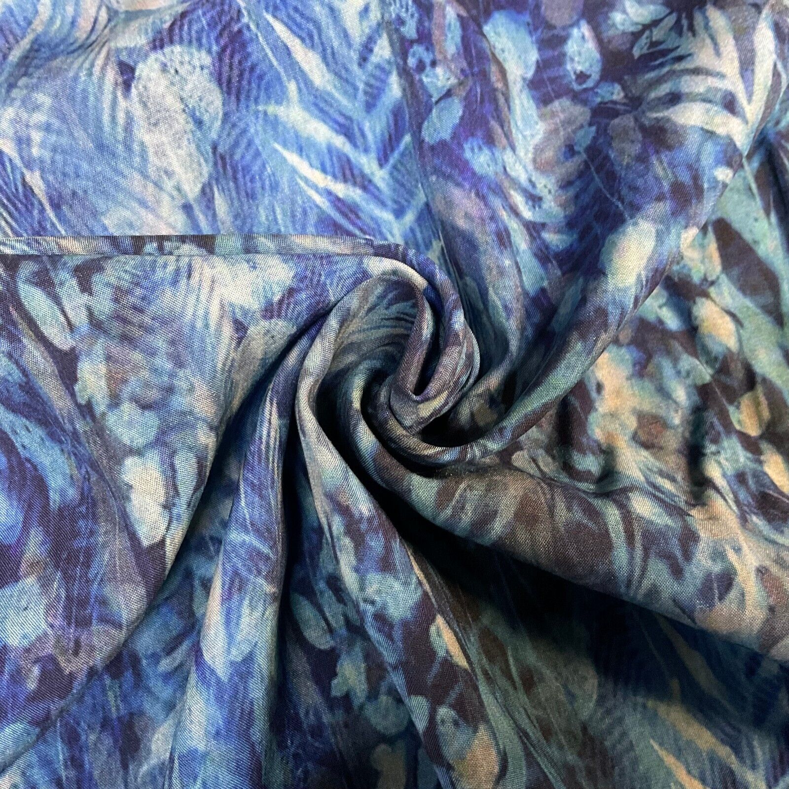 Gorgeous Blue Abstract Leaves radiance viscose Dress Fabric M1869