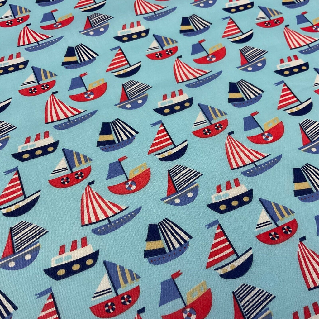 Boats sea Novelty Children Poly cotton printed lightweight fabric M1627