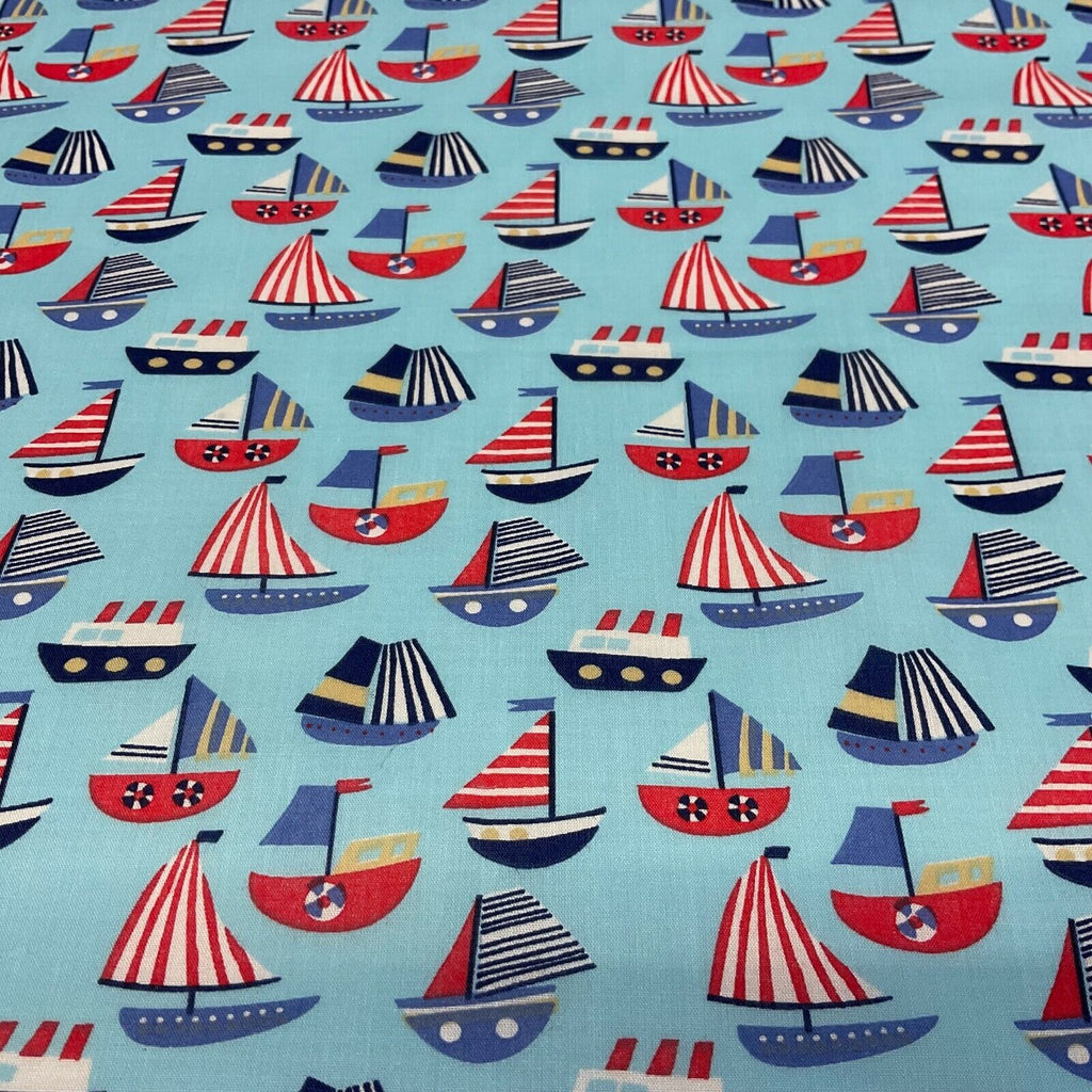 Boats sea Novelty Children Poly cotton printed lightweight fabric M1627