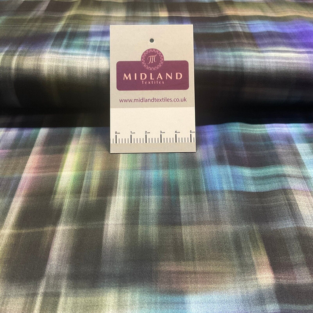 Blue Black Cotton Satin Digital Check Plaid Dress Fabric M1879