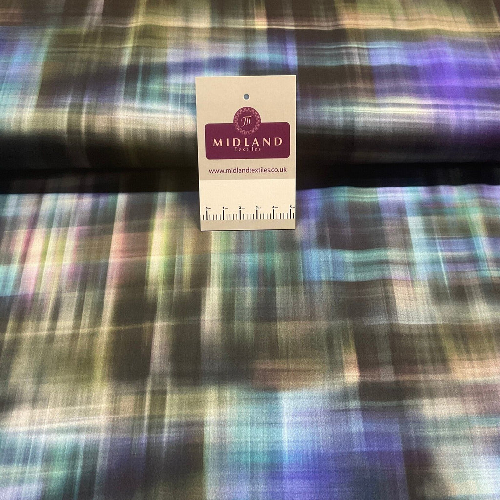 Blue Black Cotton Satin Digital Check Plaid Dress Fabric M1879