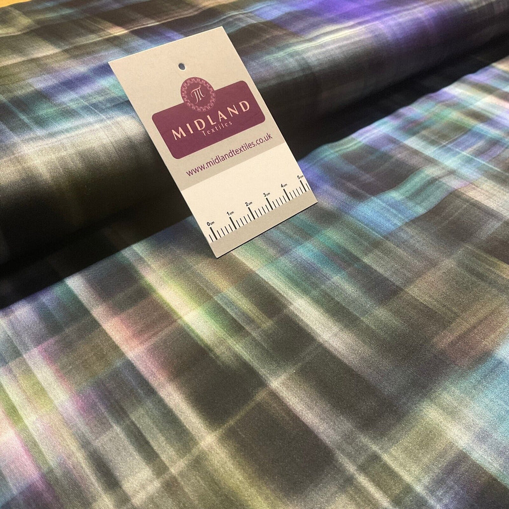 Blue Black Cotton Satin Digital Check Plaid Dress Fabric M1879