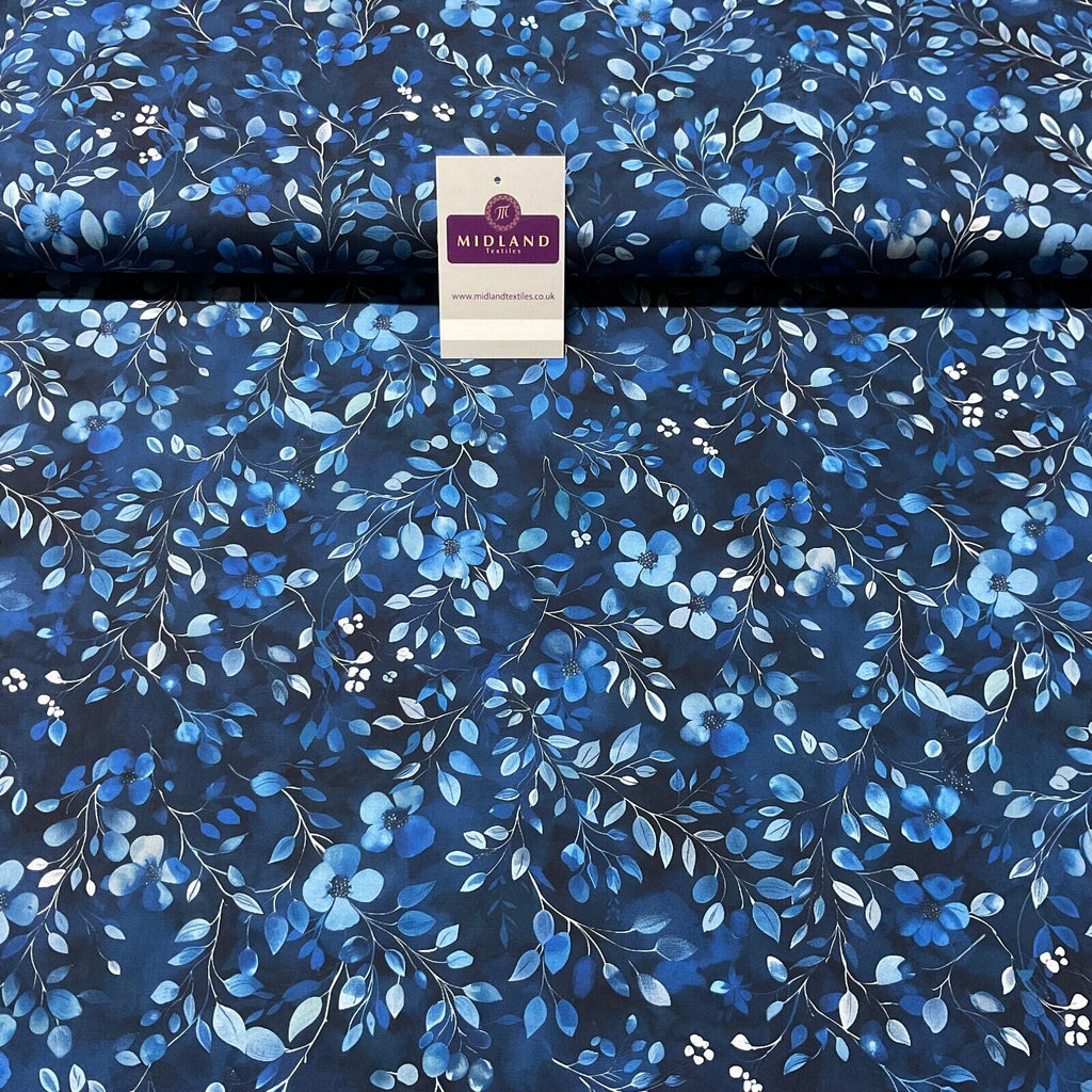 Summer Blue Floral Fine Poplin dress Fabric Sold per Metre M1880