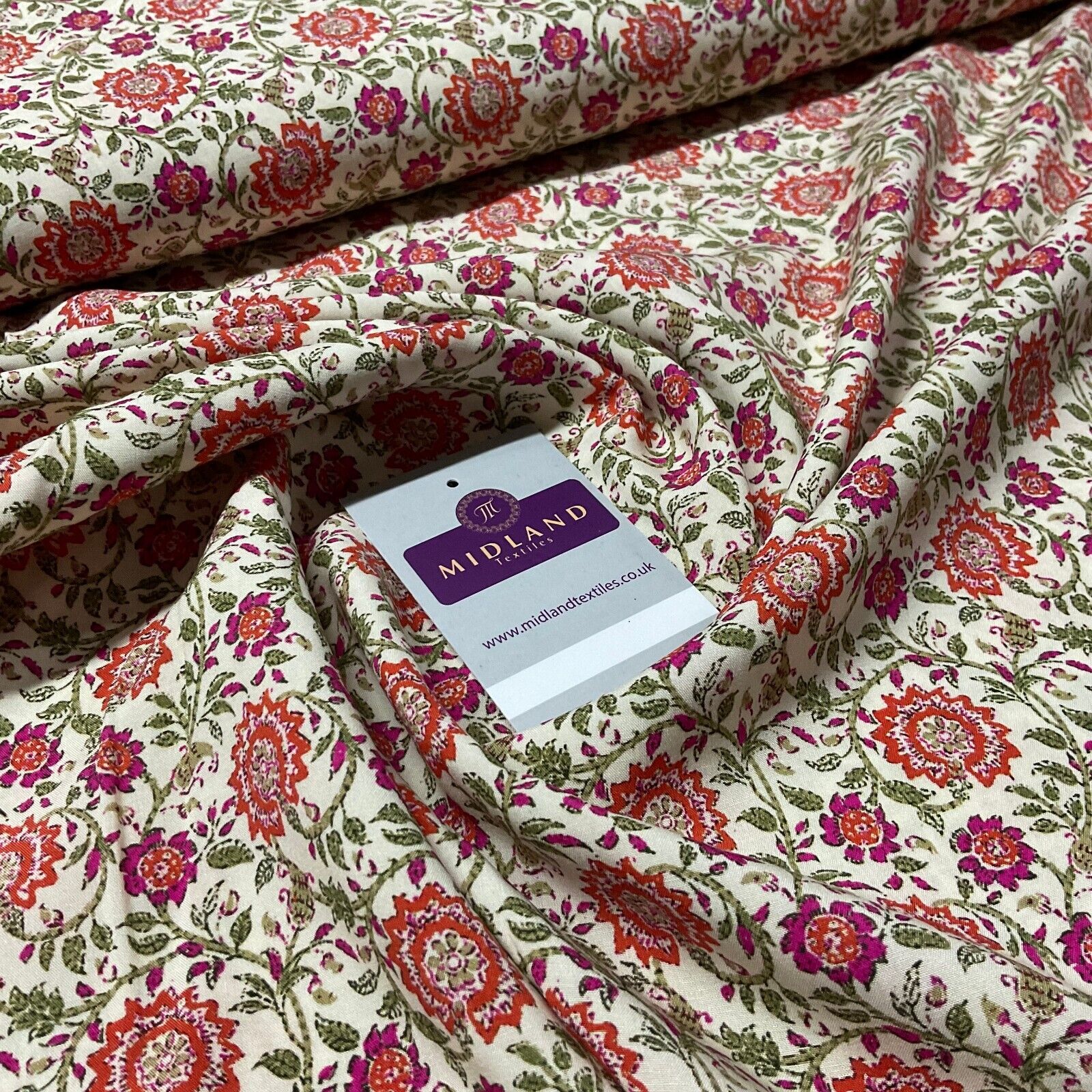 Cream Lenzing Ecovero Digital Flowers dress fabric sold by the meter M1882