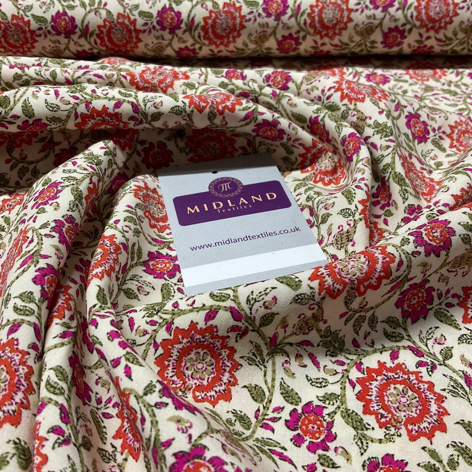 Cream Lenzing Ecovero Digital Flowers dress fabric sold by the meter M1882