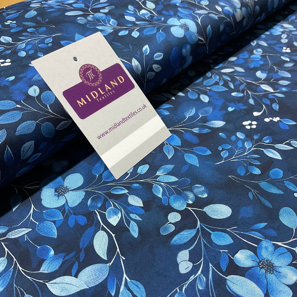 Summer Blue Floral Fine Poplin dress Fabric Sold per Metre M1880