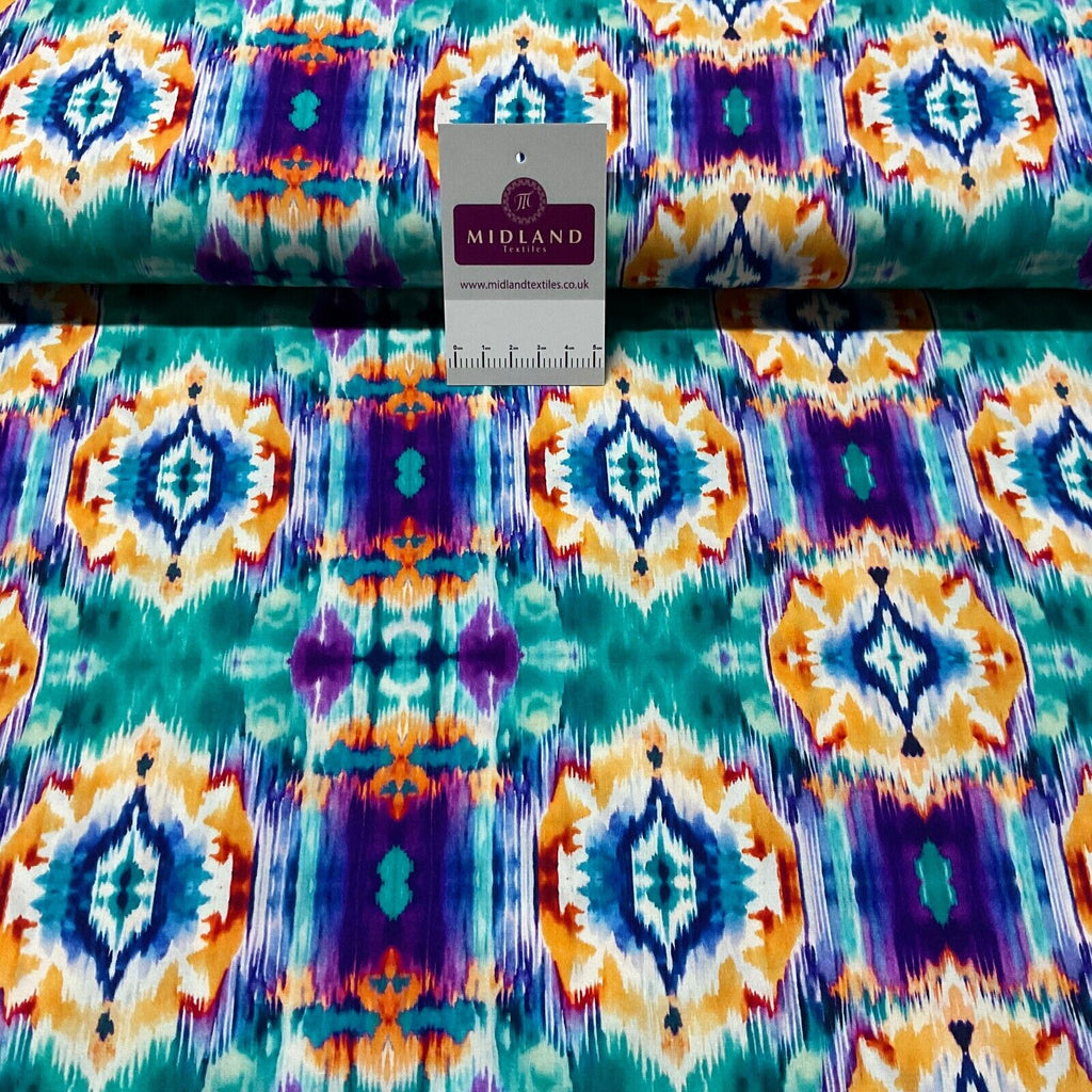 Ikat Aqua Radiance Digital Viscose sold by the meter Fabric M1884