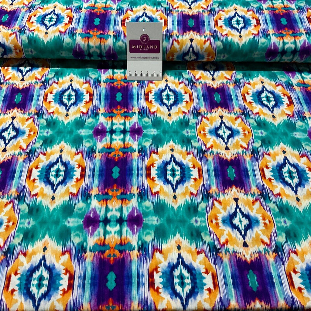 Ikat Aqua Radiance Digital Viscose sold by the meter Fabric M1884