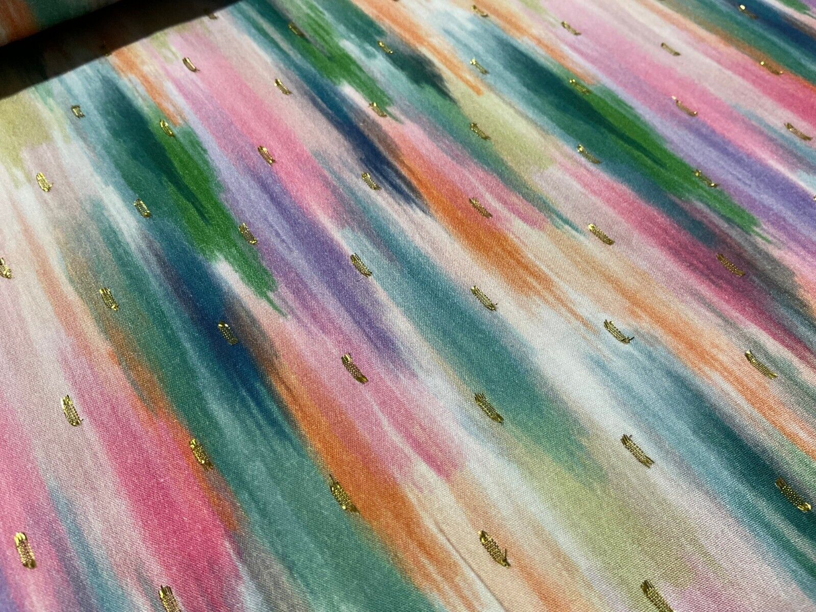 Luxurious Viscose Lurex Green Multi Dress Fabric sold by the meter M1885