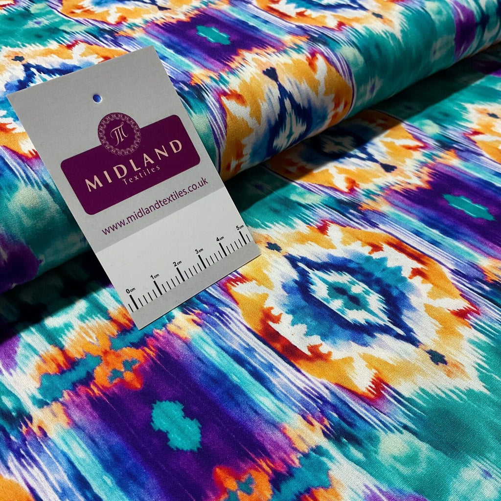 Ikat Aqua Radiance Digital Viscose sold by the meter Fabric M1884