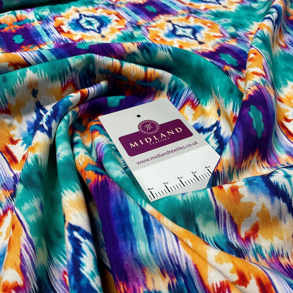 Ikat Aqua Radiance Digital Viscose sold by the meter Fabric M1884