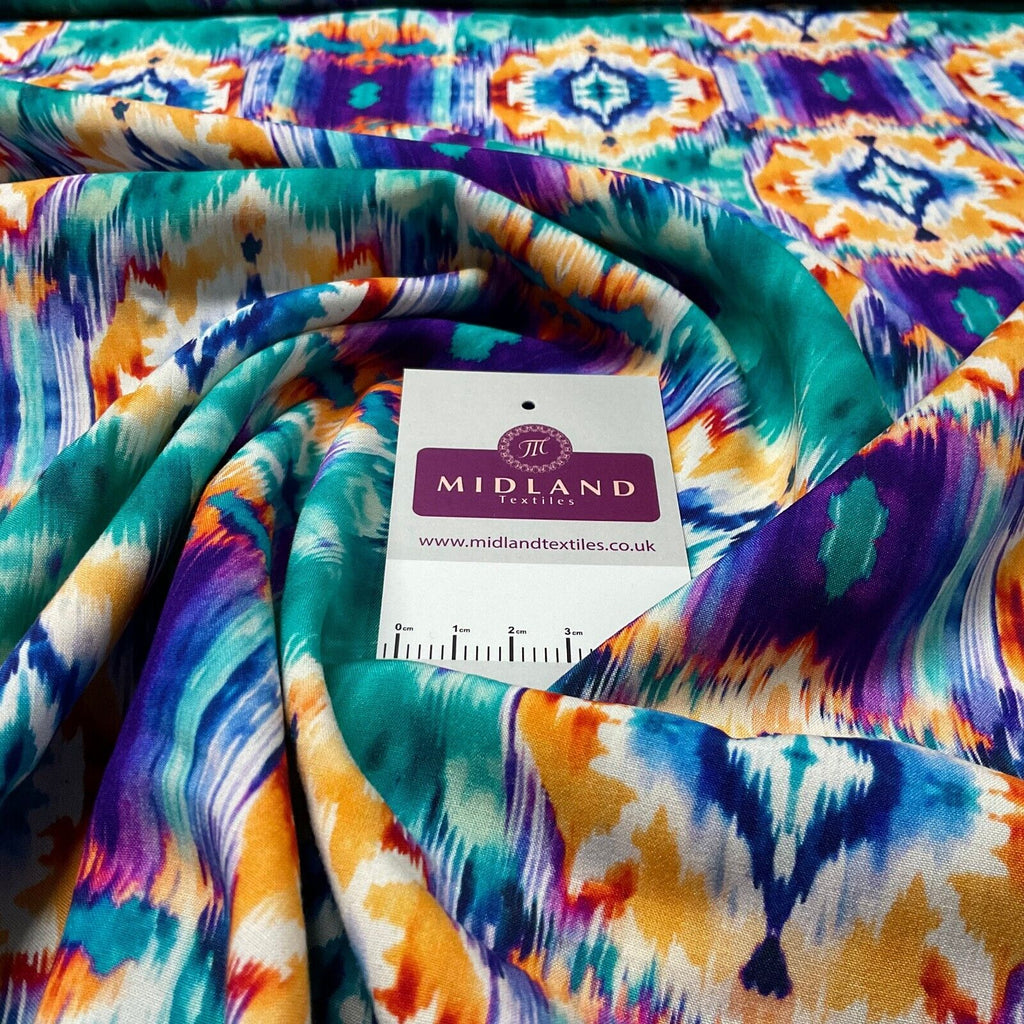 Ikat Aqua Radiance Digital Viscose sold by the meter Fabric M1884